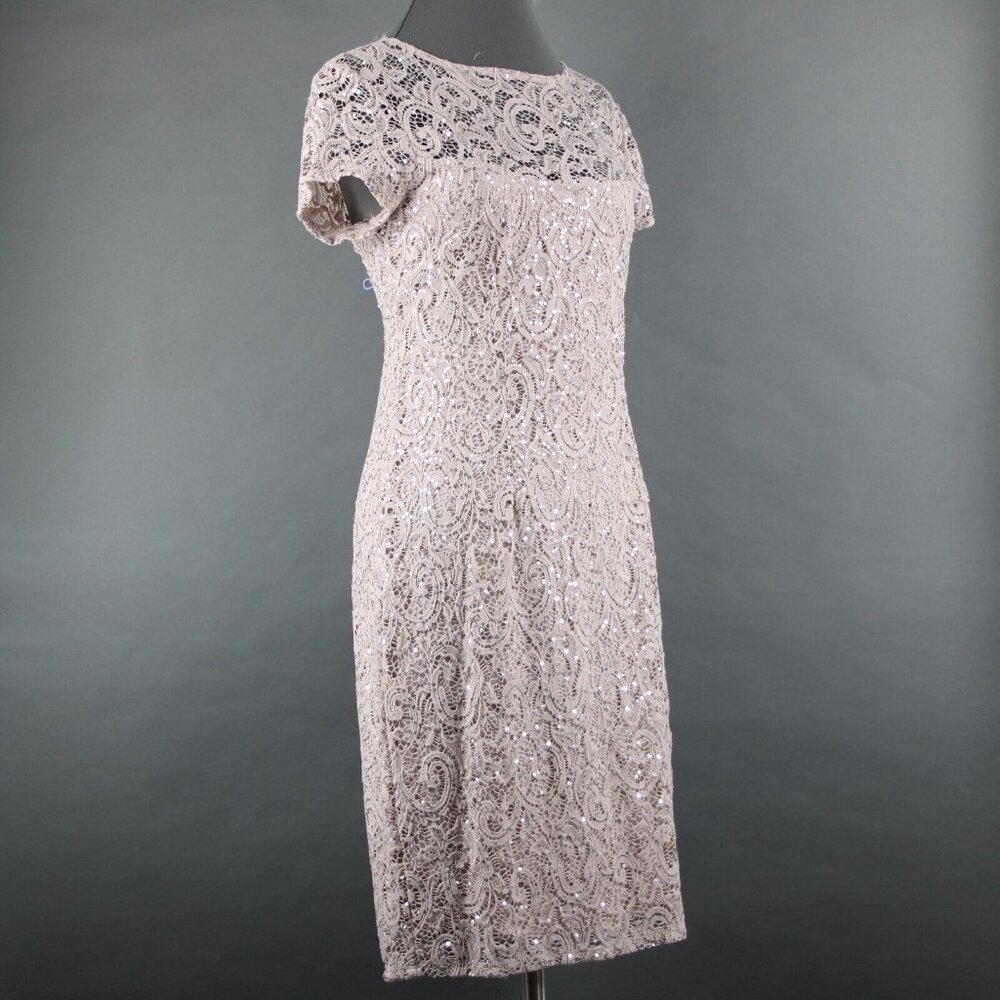 Dress Barn Sz 10 Mauve Lavender Silver Sequin Lined Eyelets Nylon Dress - Picture 4 of 16